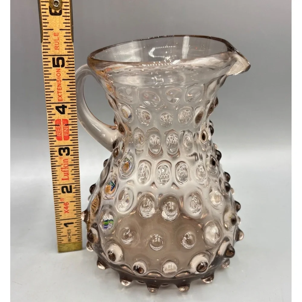 Vtg Smoky Amethyst Glass Hobnail‎ Wart Pitcher Small Creamer Hand Blown Decor